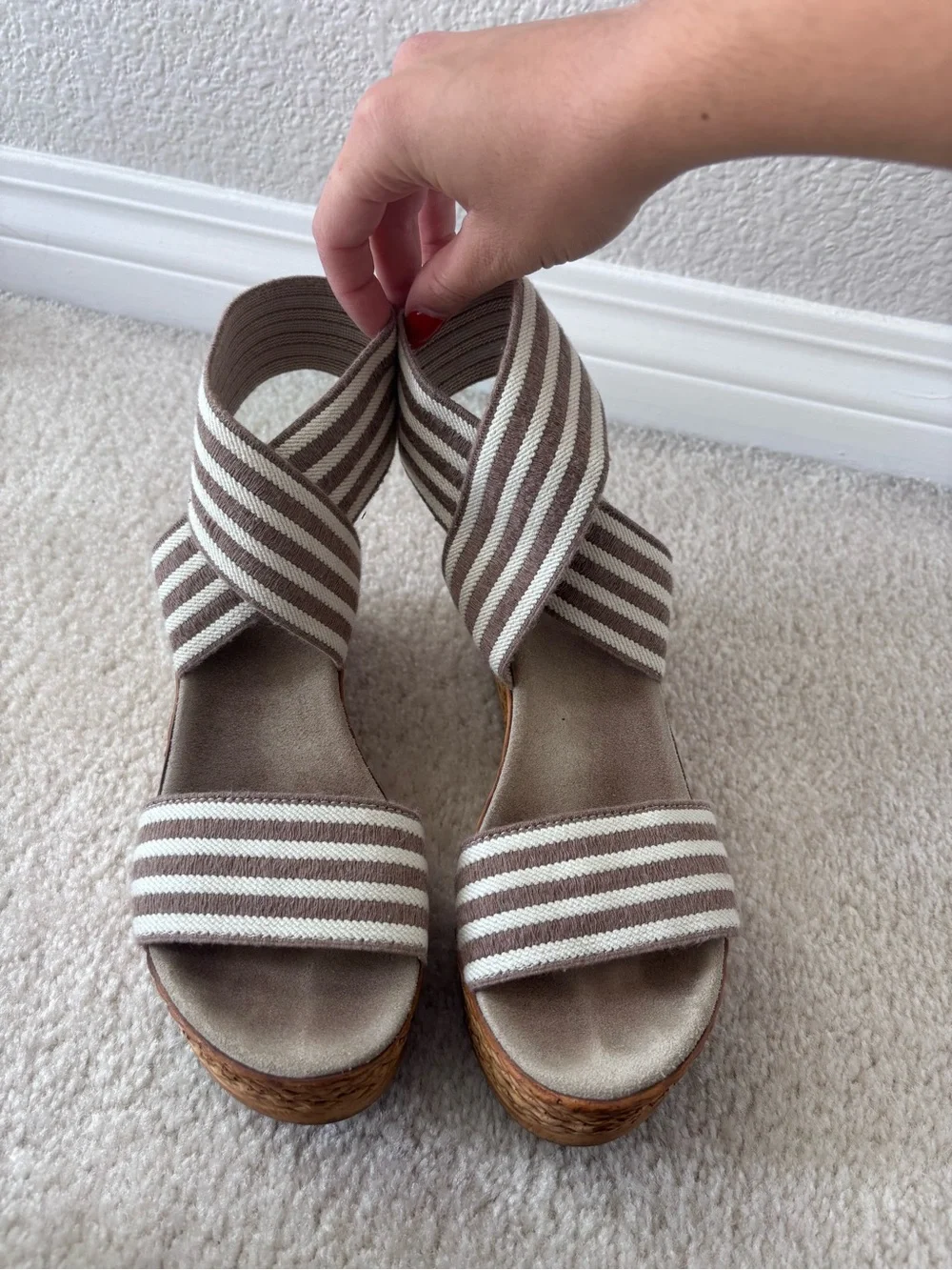 Charleston Shoe Company - Ivory Striped Wedge Sandals